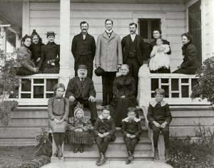Centre of photo sitting is Henry Hulme Warburton and his wife Catherine, at the back are his three sons. This is the start of the Warburton dynasty in California.